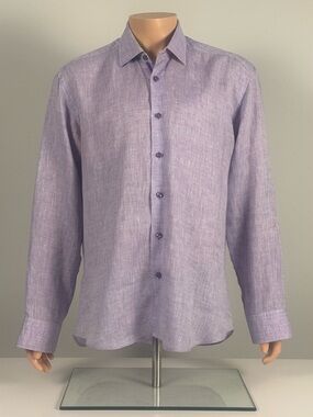 Bertigo Men’s 100% Linen Shirt XL Lavender Contrast Cuffs Long Sleeve